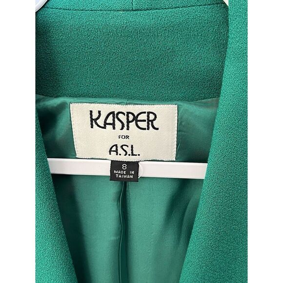 Vintage KASPER for ASL Wool Blazer Womens Size 8 Green One Button Lined - Picture 3 of 8
